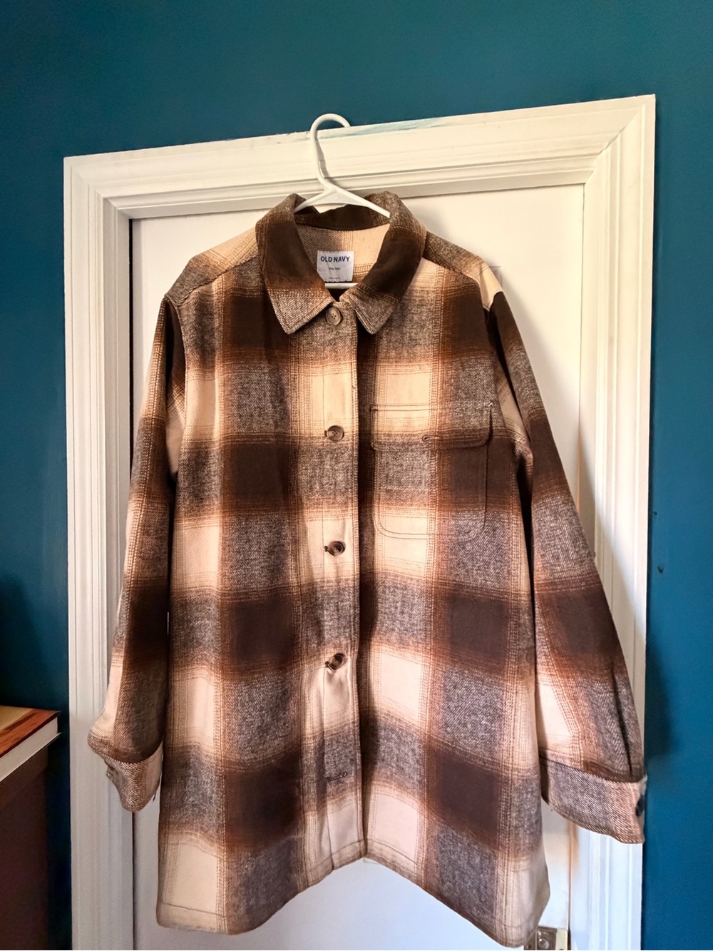 Old Navy Brown and Cream Plaid Utility Shacket